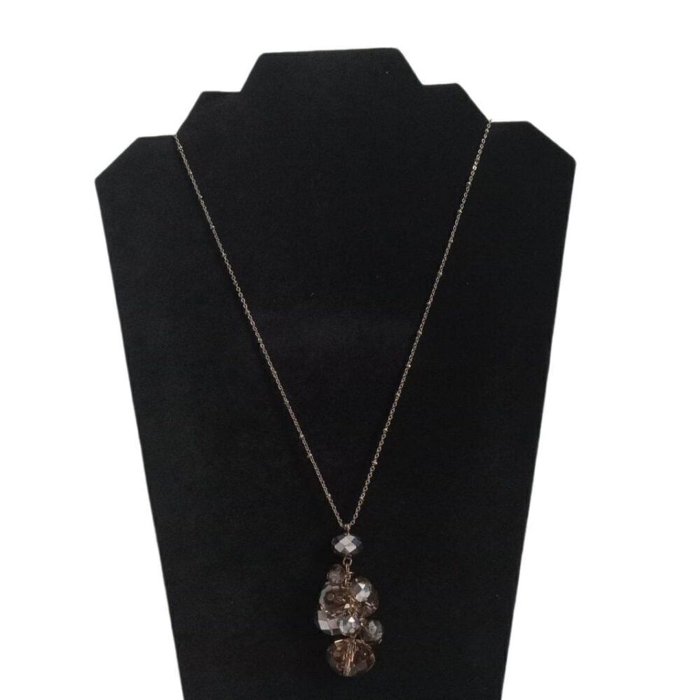 Brown Translucent Faceted Bead Cluster Pendant Gold Toned Single Strand Necklace